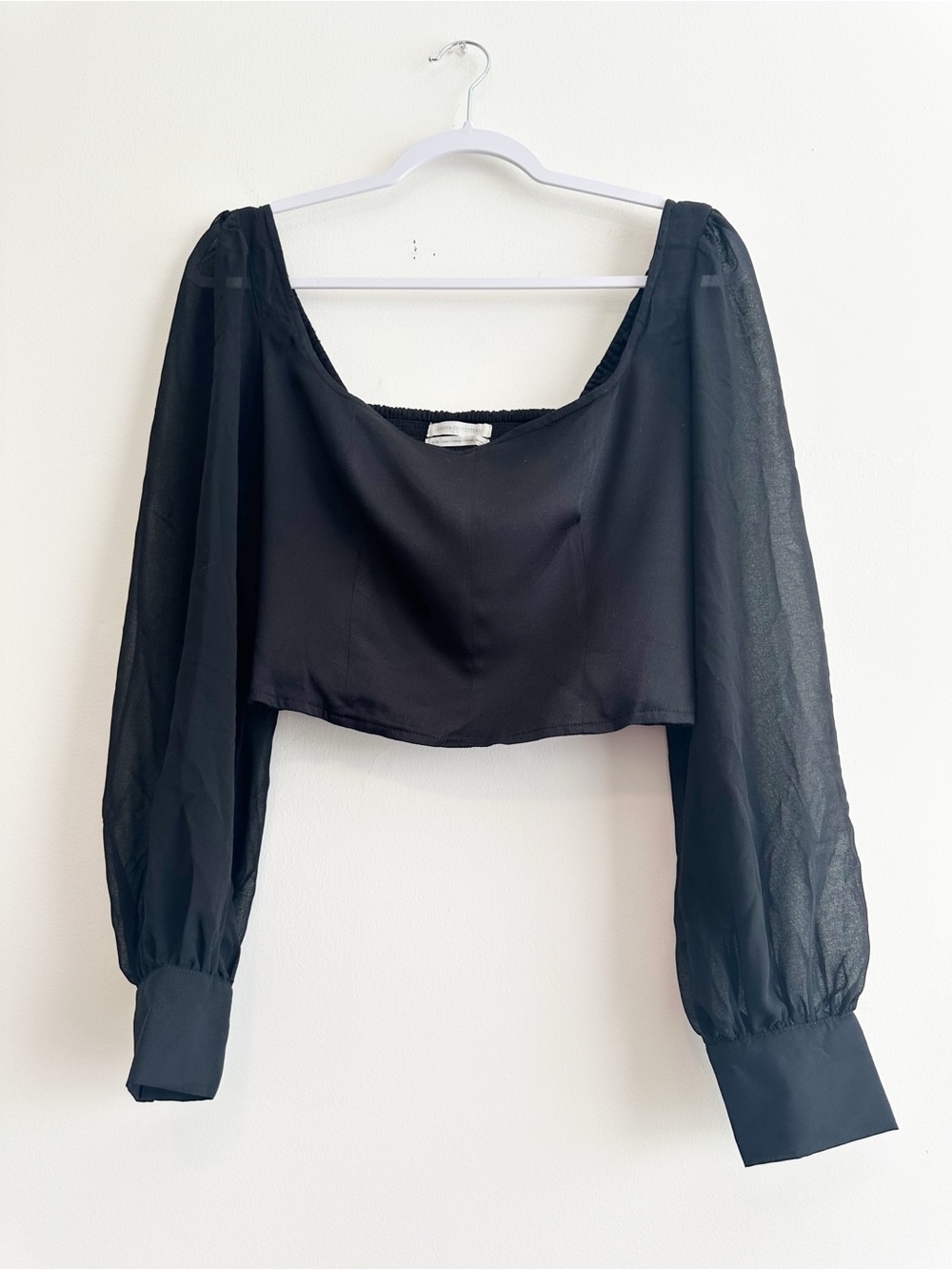Urban Outfitters Black Sheer Puff Sleeve Cropped Blouse